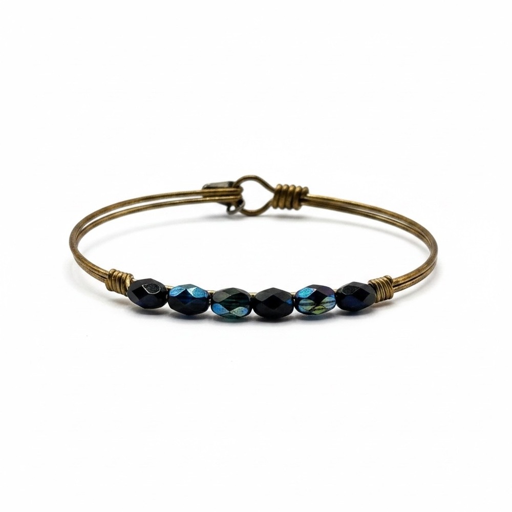 Luca + Danni Bangle Bracelet Gold Black Blue‎ Crystal Beaded Stackable L+S USA